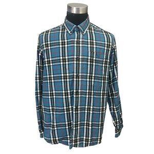 L.L. Bean Blue Scotch Plaid Long Sleeve Top‎ Cotton Flannel Traditional Fit sz L